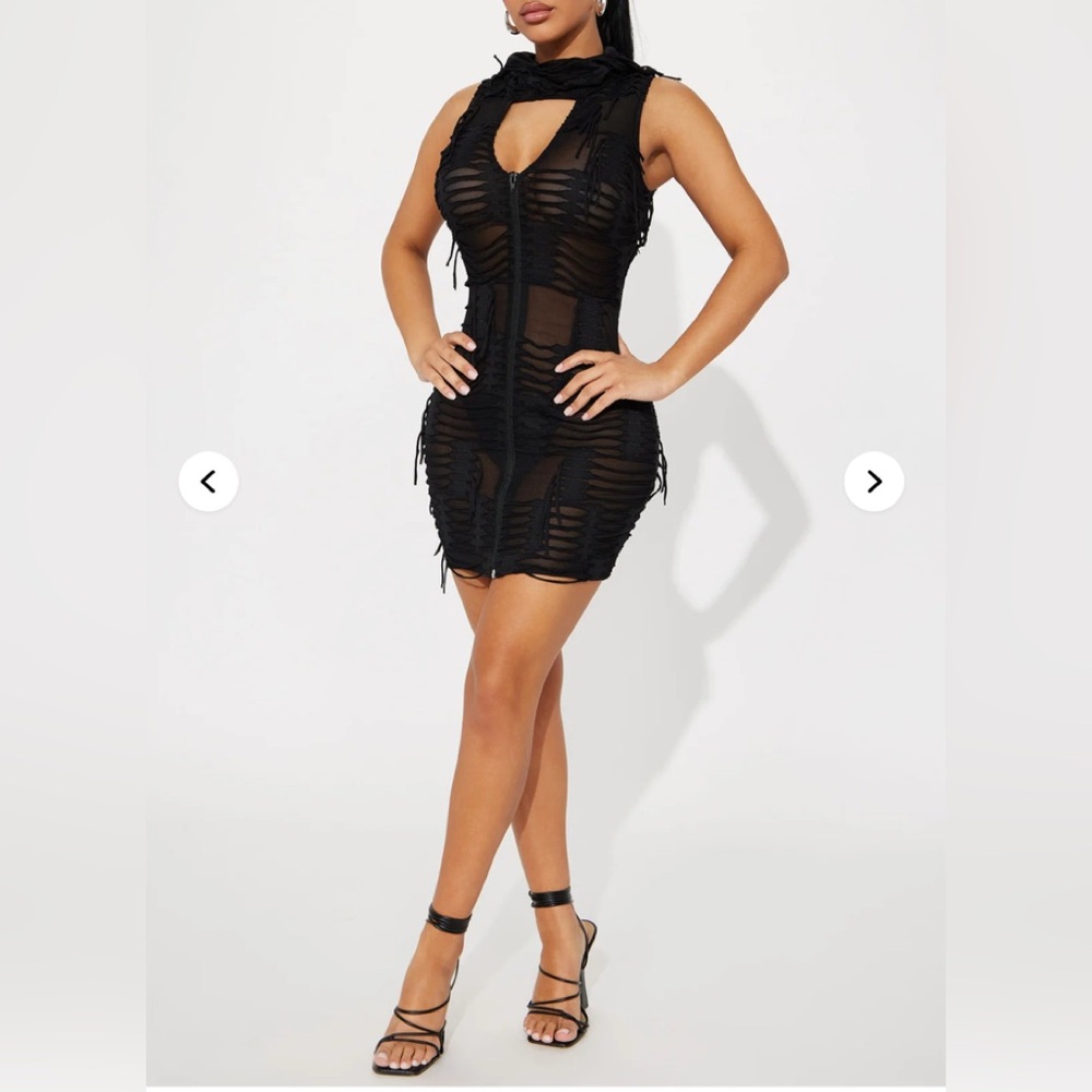 Black Zipper Sheer Dress